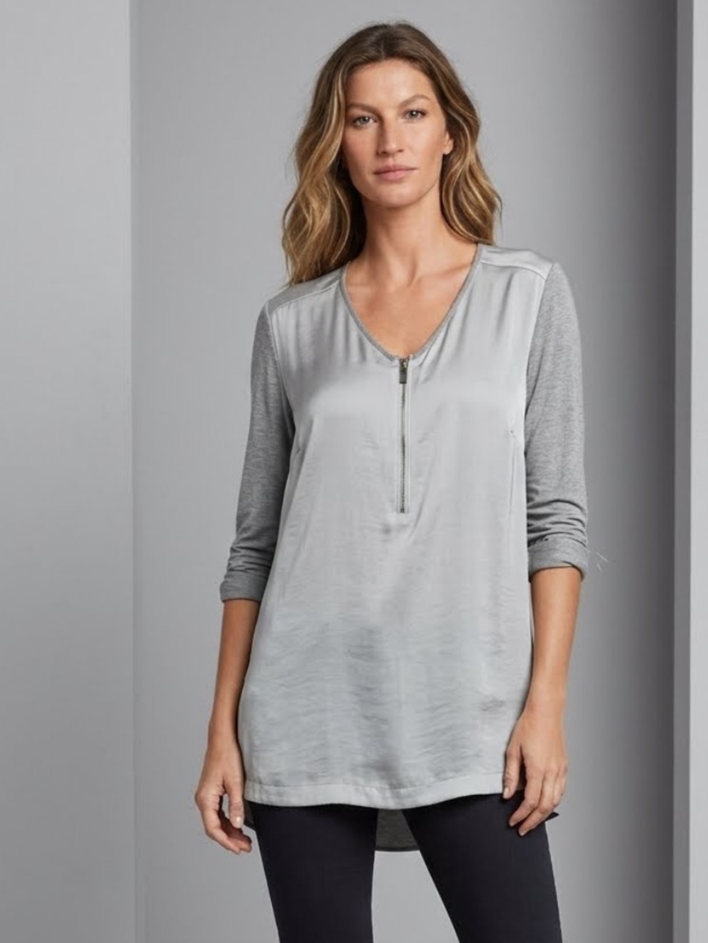 Vince Camuto Silver Gray Satin-Front Half-Zip Tunic NWT size 2X